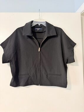 RACHEL Rachel Roy Black Short-Sleeve Zip Crop Top